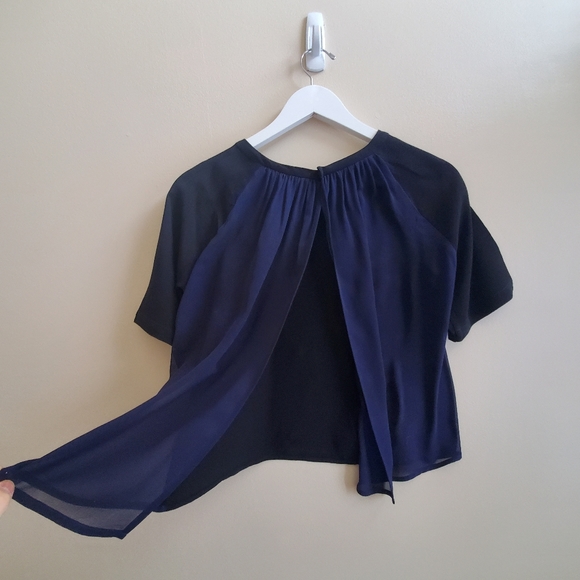 Aritzia Babaton Open Back Blouse 100% Silk with Navy and Black color block - Picture 3 of 5
